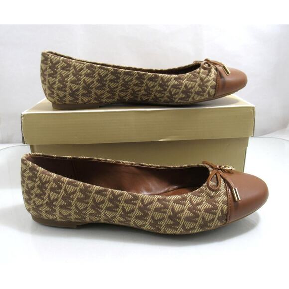 Michael Kors Melody Toe Cap Bow Ballet Flat Shoes MK Logo Beige / Ebony Size 8 - Picture 3 of 8